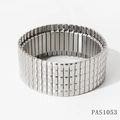 Macro detail of silver stainless steel stretch bracelet with flexible link structure - Block Structured Style (PAS1053)