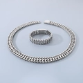 Conjunto de joyas de acero inoxidable pulido con collar y pulsera de cadena gruesa de plata - Conjunto de Joyas Color Acero
