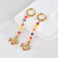 Detailed close-up of bohemian earrings with colorful beads and fish charm on stone - Fish Style (E866-yu)