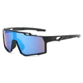 Outdoor cycling sports sunglasses with blue coated lenses and black aerodynamic frame - Black Frame / Ice Blue Mirror
