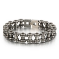 Retro 13mm vintage silver titanium steel bicycle chain bracelet for men with mechanical clasp - 23cm Oxidized Black (KB68856-BD)