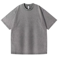Oversized dark gray washed cotton t-shirt with high street vintage distressed texture - Gray