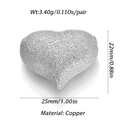 Macro view of silver heart-shaped copper earrings with precise dimensions and weight details - Ysn025-10 / 18K Gold
