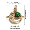 Detailed view of gold planet pendant with green gemstone and technical dimensions - Green Saturn Planet Style (017-05)