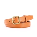 Oranje-bruine smalle lederen riem met een gouden geometrische gesp voor jurken - 110cm / Oranje