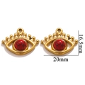 Golden stainless steel evil eye pendant with red stone, dimensions 16.5mm by 20mm - Style F-Red Agate