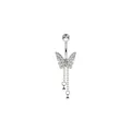 Silver stainless steel butterfly belly ring with sparkling zircon wings and long tassel chains - XY-19 Butterfly Tassel