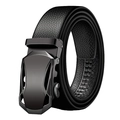Classic black leather men's belt with lychee texture and metallic automatic buckle - Style 1 (Black Buckle) / 115cm