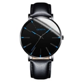 Reloj de cuarzo Geneva para hombre con esfera negra y correa de cuero negro con textura fina - Caja Negra Esfera Negra Aguja Azul Correa Cuero Negra