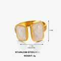 Verstellbarer goldener Edelstahlring mit weißen quadratischen Emaille-Mustern - Weißes Rechteck Relief Stil / Goldener Ring-Weißes Relief