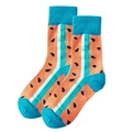 Mid-calf cotton socks featuring a vibrant red watermelon pattern with blue stripes - Blue Striped Watermelon