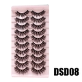 Set of 10 pairs of dense natural curly false eyelashes on a pink base model DSD08 - DSD08 (Pink)