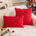 Red plush Christmas pillow cover featuring embossed snowman patterns for holiday decor - Bright Red Snowman and Snowflake