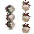 Three white frosted Christmas balls with pine cones and red berries in a clear gift box - Style M / 3PCS Set