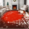 Close-up of festive Christmas rug featuring a snowman and reindeer in a cozy living room - 40*60cm (Skin-friendly Velvet) / Style 11-Red Snowman Cabin