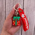Christmas gift box PVC keychain with red silicone wristband and golden metal ring - Christmas Gift Box-3