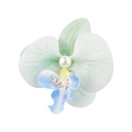 Dettaglio di un fermaglio per capelli a forma di orchidea in tessuto bianco e verde con perla - Gradiente Verde Chiaro
