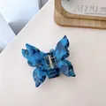Acetate butterfly claw clip with blue marble pattern and durable gold metal spring - Mixed Blue Black