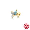 925 Sterling Silver butterfly cartilage stud with blue marquise opal in gold finish - Single Gold #1 (Butterfly Blue Zirconia)