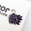 Elegant silver swan brooch with purple marquise crystals and shimmering rhinestones - Purple Swan (133)