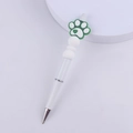 Dettaglio penna con perline fai-da-te con fusto bianco e zampa di gatto in silicone - Verde