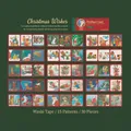 30er Set Vintage-Weihnachtsaufkleber mit Weihnachtsmann und Wintertieren auf dunkelgrün - Weihnachtswünsche