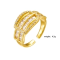 Anello regolabile placcato oro con tre file di zirconi cubici taglio baguette - Stile 258 (Tripla Fila Bianco)