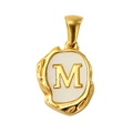 Gold plated stainless steel letter M pendant with white enamel inlay and textured frame - Letter M (SP035G-M(Single Pendant))