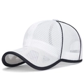 White breathable mesh baseball cap with black contrast piping for summer outdoor sports - White