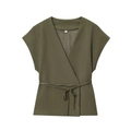 Army green sleeveless V-neck wrap top with waist tie belt on a plain white background - XS / Olive Green Top