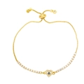 Adjustable gold heart bracelet with blue center stone and sparkling pavé zircon accents - Dark Blue