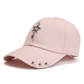 Pink cotton baseball cap with silver metal star pendant and triple brim rings - Adult / Pink