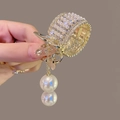 Pince à cheveux dorée ornée de perles et strass avec un pendentif en perles élégant - Dentelle Creuse Perle Artificielle + Strass / Or