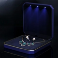Dark blue jewelry gift box with LED lighting featuring a necklace and a ring inside - Large Set Box / Blue