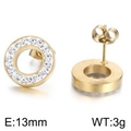 13mm goldene Edelstahl Ohrstecker rund mit weißen Strasssteinen und Schmetterlingsverschluss - Gold Rund Hohl Strass (KE65407-Z)