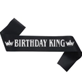 Fascia Birthday King in raso nero con scritte argento e design elegante con corona - Birthday King Testo Argento / grigio scuro