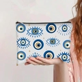 Detail der Evil Eye Canvas Kosmetiktasche mit blauen Mustern und goldenen Sternen - Goldene Sterne Böser Blick (jiaying0032)