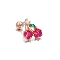 Rose gold cherry stud earring with red round zircon stones and a green leaf gem - Rose Gold Cherry (EGD0012)