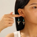 Boucles d'oreilles tête de taureau bohème en or vintage avec émail et perles turquoise - Rétro Or Émail Coloré Tête de Taureau Boucles d'Oreilles (N-009)