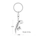 3D metal dinosaur keychain showing dimensions 45mm by 20mm and weight details - Silver Movable Dinosaur Keychain