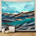 Modern abstract mountain tapestry featuring blue sky, golden lines, and textured waves - Ripple Blue Sky (QY428-53)