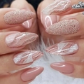 Pink glitter and white marble pattern almond press-on nails set for women - Bz1266 Pink Diamond Starry Sky / Phototherapy Tool Kit Style