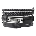 Mehrlagiges Herren-Lederarmband-Set in Schwarz mit 'Best Friend' gravierter Metallplatte - Beste Freunde Modell