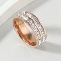 Elegant rose gold stainless steel ring with double-row channel set square zircons - US 6 / Rose Gold (Double Row)