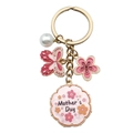 Pink Mother's Day keychain with gold metal ring, flower pendant and pearl charm - Pink Mother's Day (ER702)