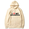 Beige hoodie with I Love My Boyfriend print, drawstring hood and front pouch pocket - S / Top (I Love My Boyfriend) / Khaki