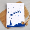 Detailed Christmas dish towel featuring Santa and reindeer on a wooden board - Reindeer Sleigh Village / 40*60cm