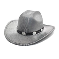 Silver striped western cowboy hat with wide brim and decorative studded leather band - M (56-58cm) / Silver Gray