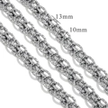 Hip hop 18K gold stainless steel chain necklaces in 10mm and 13mm silver finishes - Z1918S2 Silver 10mm/13mm Width