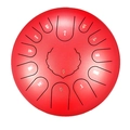 Red steel tongue drum with numbered sound paddles on a clean white background - Cinnabar Red - Maple Leaf (12 Inch 13 Notes)